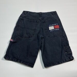 Vintage 90s Tommy Hilfiger Black Baggy Denim Jean Shorts Jorts